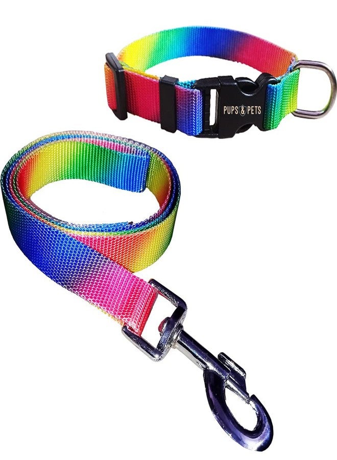 Pups&Pets طقم طوق نايلون بألوان قوس قزح من Pups&Pets للكلاب الصغيرة والمتوسطة الحجم والجراء، قابل للتعديل، مع مقود بطول 15 مم - Image 1